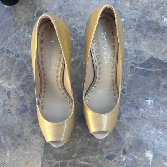 Enzo Angiolini Inner Platform Pump Shoes Peep Toe Tan Patent Leather - 7.5 - Picture 3 of 5